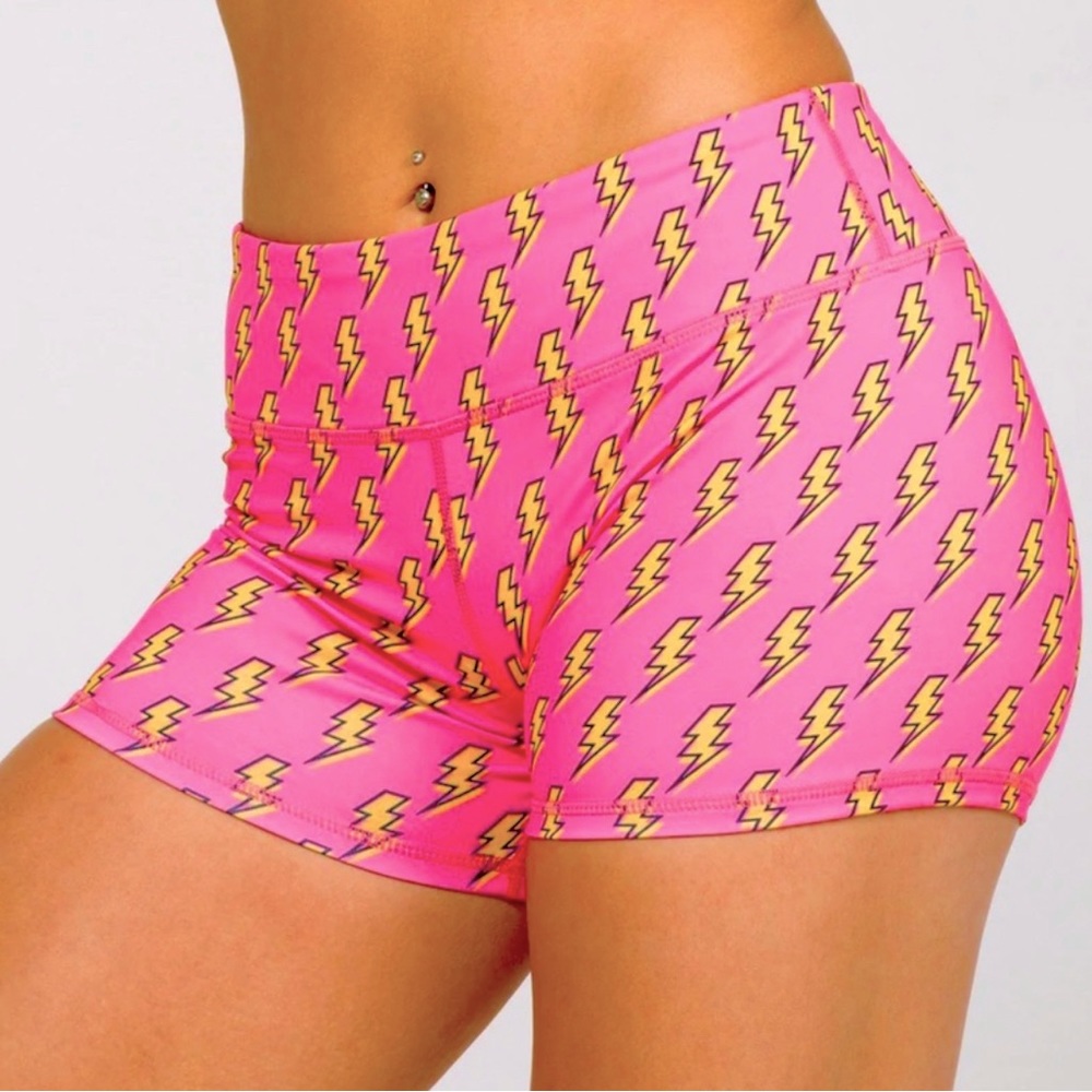 IAB MFG 3” Booty Shorts Pink Ranger Lightning Bolts Sz XXL Squat Proof CrossFit
